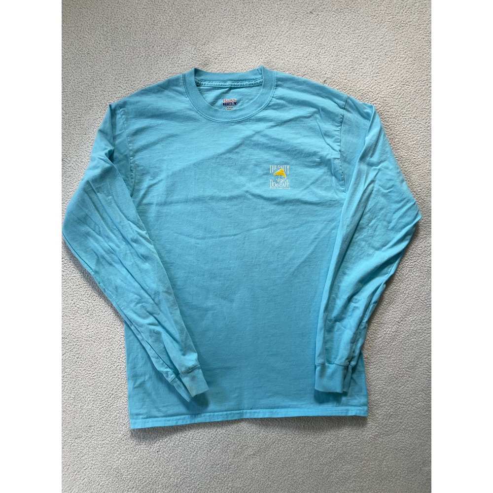 Hanes Mens Medium Long Sleeve Shirt Blue Salty Dog Cafe Hilton Head Beefy-T